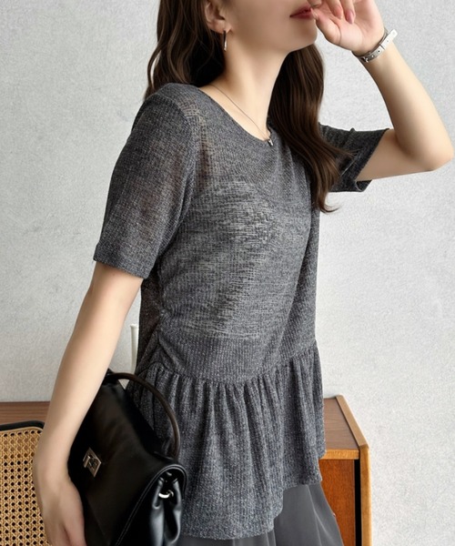 Eclat one(エクラワン)の「【Eclat one】スラブ 天竺 半袖 ペプラム カットソー ブラウス ◎(Tシャツ/カットソー・レディース・チャコール/ブラック/グレイッシュベージュ・M)」の7枚目の写真