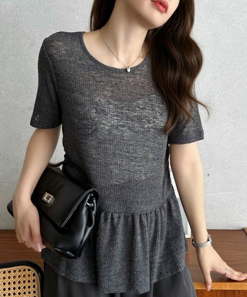 Eclat one(エクラワン)の「【Eclat one】スラブ 天竺 半袖 ペプラム カットソー ブラウス ◎(Tシャツ/カットソー・レディース・チャコール/ブラック/グレイッシュベージュ・M)」の9枚目の写真