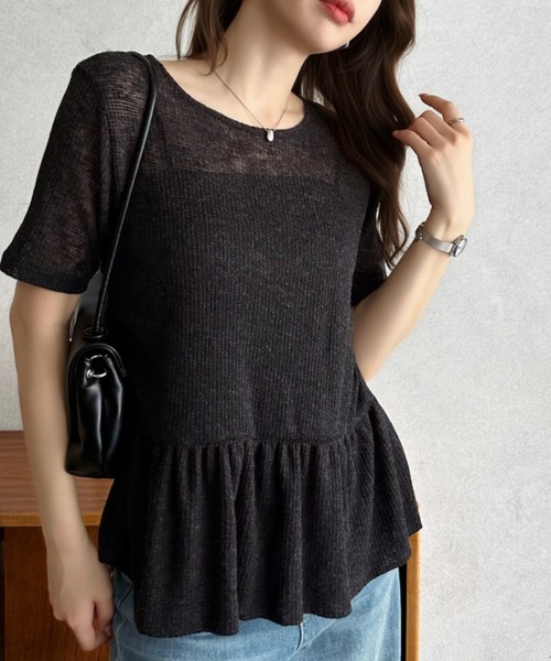 Eclat one(エクラワン)の「【Eclat one】スラブ 天竺 半袖 ペプラム カットソー ブラウス ◎(Tシャツ/カットソー・レディース・チャコール/ブラック/グレイッシュベージュ・M)」の12枚目の写真