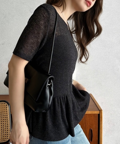 Eclat one(エクラワン)の「【Eclat one】スラブ 天竺 半袖 ペプラム カットソー ブラウス ◎(Tシャツ/カットソー・レディース・チャコール/ブラック/グレイッシュベージュ・M)」の13枚目の写真