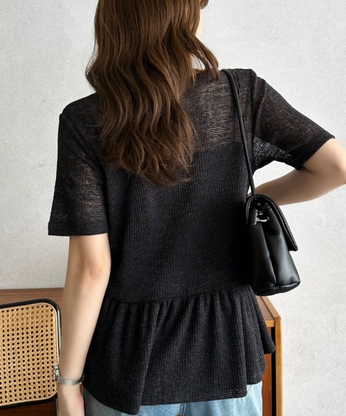 Eclat one(エクラワン)の「【Eclat one】スラブ 天竺 半袖 ペプラム カットソー ブラウス ◎(Tシャツ/カットソー・レディース・チャコール/ブラック/グレイッシュベージュ・M)」の14枚目の写真