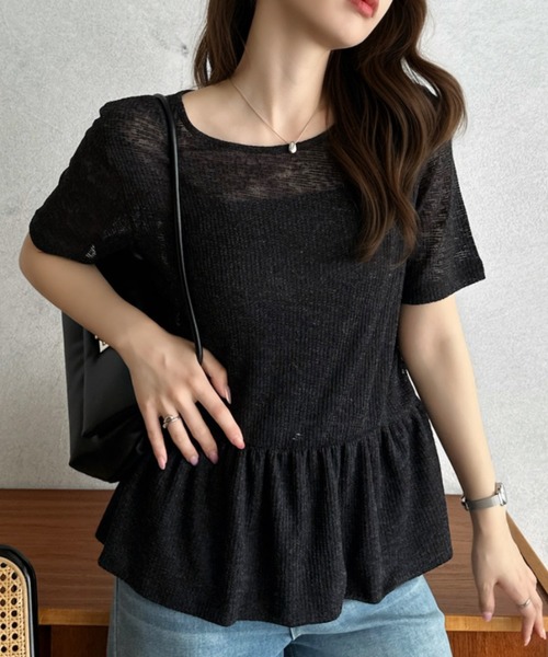 Eclat one(エクラワン)の「【Eclat one】スラブ 天竺 半袖 ペプラム カットソー ブラウス ◎(Tシャツ/カットソー・レディース・チャコール/ブラック/グレイッシュベージュ・M)」の15枚目の写真