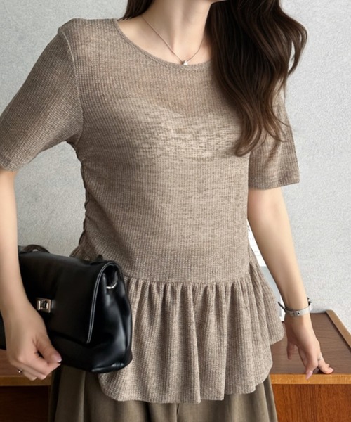 Eclat one(エクラワン)の「【Eclat one】スラブ 天竺 半袖 ペプラム カットソー ブラウス ◎(Tシャツ/カットソー・レディース・チャコール/ブラック/グレイッシュベージュ・M)」の20枚目の写真