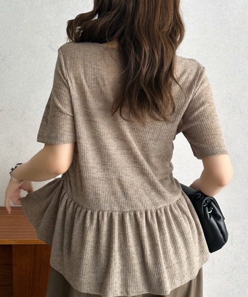 Eclat one(エクラワン)の「【Eclat one】スラブ 天竺 半袖 ペプラム カットソー ブラウス ◎(Tシャツ/カットソー・レディース・チャコール/ブラック/グレイッシュベージュ・M)」の18枚目の写真