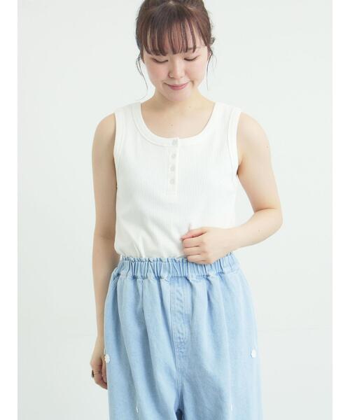 Samansa Mos2(サマンサ モスモス)の「前後2WAYヘンリーテレコタンクトップ(Tシャツ/カットソー・レディース・ブラック/オフホワイト/ダークブラウン・F)」の2枚目の写真