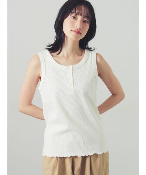 Samansa Mos2(サマンサ モスモス)の「前後2WAYヘンリーテレコタンクトップ(Tシャツ/カットソー・レディース・ブラック/オフホワイト/ダークブラウン/ブラウン/チャコールグレー/キナリ・F)」の1枚目の写真