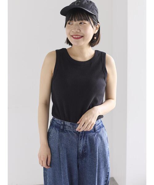 Samansa Mos2(サマンサ モスモス)の「前後2WAYヘンリーテレコタンクトップ(Tシャツ/カットソー・レディース・ブラック/オフホワイト/ダークブラウン・F)」の3枚目の写真