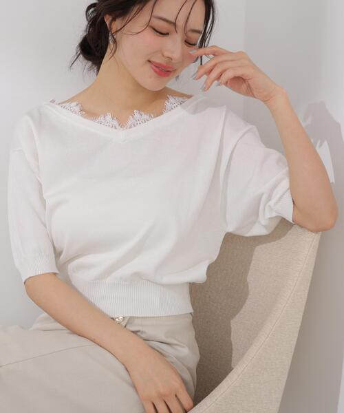 PROPORTION BODY DRESSING(プロポーションボディドレッシング)の「レース付き短丈ニット / 1216170412(ニット/セーター・レディース・ネイビー/イエロー/ピンク/ホワイト系その他・MEDIUM/SMALL)」の2枚目の写真