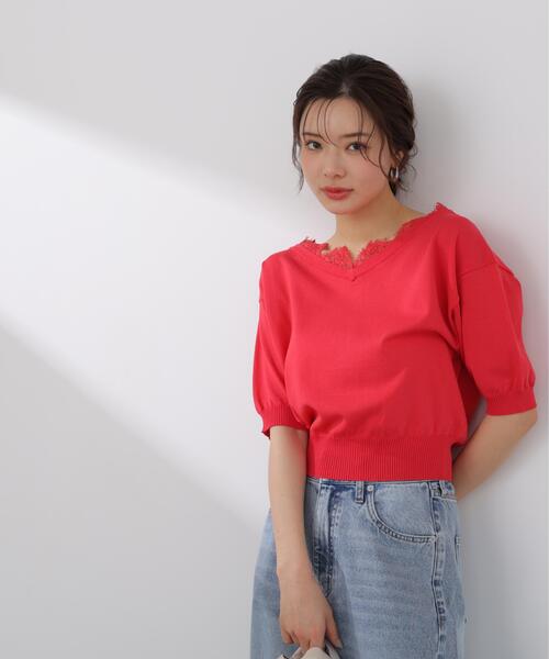 PROPORTION BODY DRESSING(プロポーションボディドレッシング)の「レース付き短丈ニット / 1216170412(ニット/セーター・レディース・ネイビー/イエロー/ピンク/ホワイト系その他・MEDIUM/SMALL)」の4枚目の写真