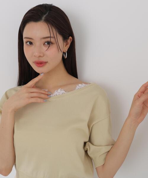 PROPORTION BODY DRESSING(プロポーションボディドレッシング)の「レース付き短丈ニット / 1216170412(ニット/セーター・レディース・ネイビー/イエロー/ピンク/ホワイト系その他・MEDIUM/SMALL)」の1枚目の写真