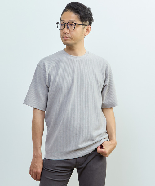MEN'S MELROSE(メンズメルローズ)の「リンクスストライプスタンダードTシャツ(Tシャツ/カットソー・メンズ・グレー/ネイビー/ブラック/ブラウン・3/2)」の1枚目の写真