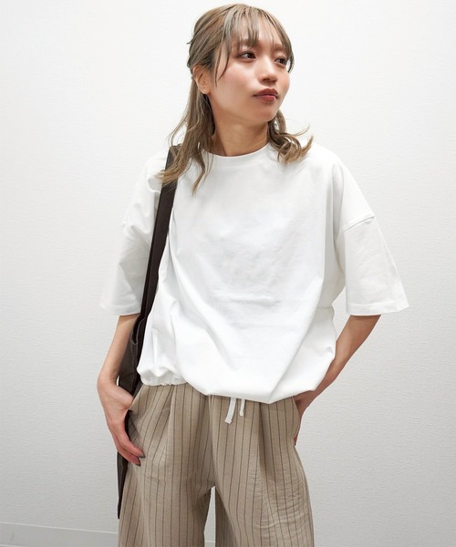 gossara(ゴサラ)の「【全色待望の再入荷!!】ギャザーヘムショートスリーブT(Tシャツ/カットソー・レディース・ホワイト/ホワイト系その他/ネイビー/ブラウン・FREE)」の16枚目の写真