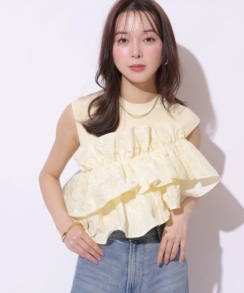 Mystrada(マイストラーダ)の「ノースリアシメフリルニット(ニット/セーター・レディース・ホワイト/ピンク系その他5/ライトイエロー/ブラック・38)」の3枚目の写真