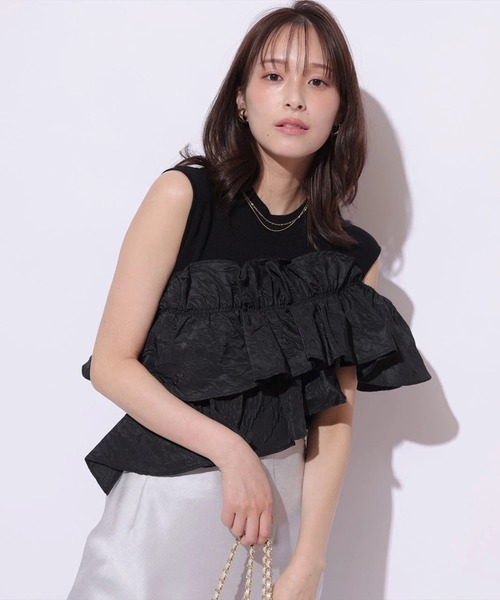 Mystrada(マイストラーダ)の「ノースリアシメフリルニット(ニット/セーター・レディース・ホワイト/ピンク系その他5/ライトイエロー/ブラック・38)」の1枚目の写真