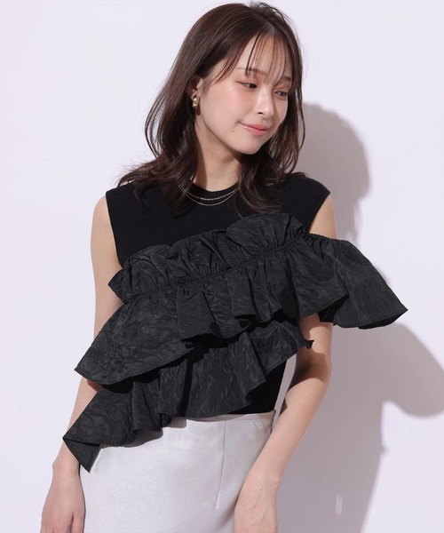 Mystrada(マイストラーダ)の「ノースリアシメフリルニット(ニット/セーター・レディース・ホワイト/ピンク系その他5/ライトイエロー/ブラック・38)」の6枚目の写真