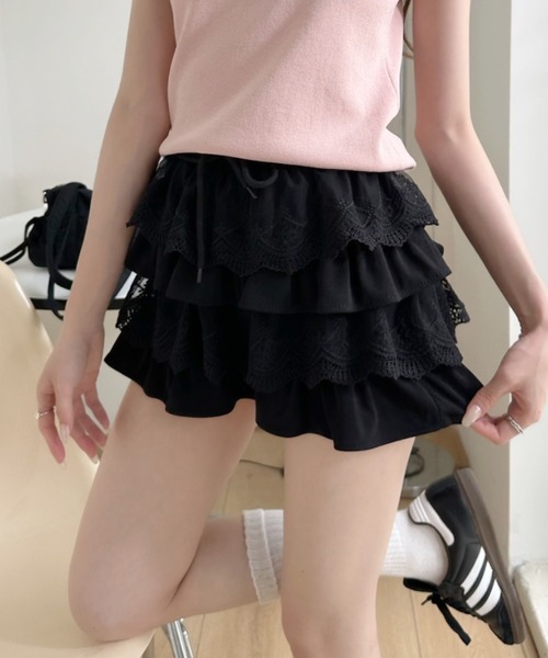 Ada.(エイダ)の「ボリューム 二段 フリル レイヤード風 ミニ スカパン(スカート・レディース・グレー/ブラック/ホワイト・M/S)」の20枚目の写真