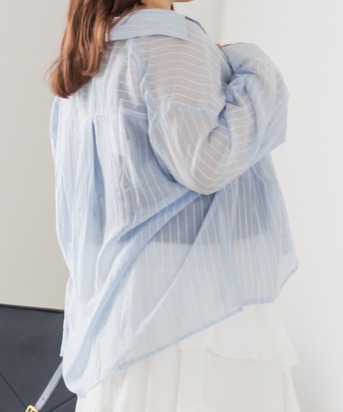 CLETTE(クレット)の「CLETTEオリジナルシアーストライプシャツ(シャツ/ブラウス・レディース・ブルー/イエロー/ベージュ・4L/3L/LL)」の8枚目の写真