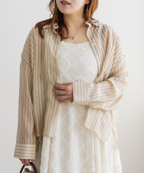 CLETTE(クレット)の「CLETTEオリジナルシアーストライプシャツ(シャツ/ブラウス・レディース・ブルー/イエロー/ベージュ・4L/3L/LL)」の4枚目の写真