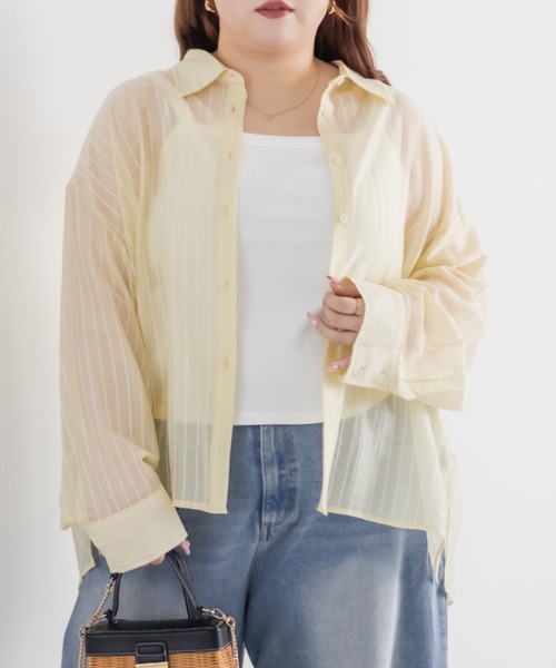 CLETTE(クレット)の「CLETTEオリジナルシアーストライプシャツ(シャツ/ブラウス・レディース・ブルー/イエロー/ベージュ・4L/3L/LL)」の11枚目の写真