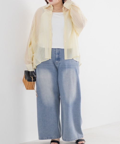 CLETTE(クレット)の「CLETTEオリジナルシアーストライプシャツ(シャツ/ブラウス・レディース・ブルー/イエロー/ベージュ・4L/3L/LL)」の12枚目の写真