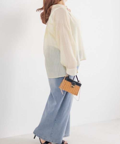CLETTE(クレット)の「CLETTEオリジナルシアーストライプシャツ(シャツ/ブラウス・レディース・ブルー/イエロー/ベージュ・4L/3L/LL)」の13枚目の写真