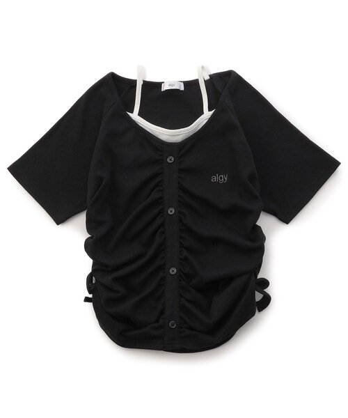 algy(アルジー)の「レイヤード風リブ半袖Tシャツ(Tシャツ/カットソー・キッズ・ブラック/グレー/オフホワイト・130/140/150/160)」の2枚目の写真