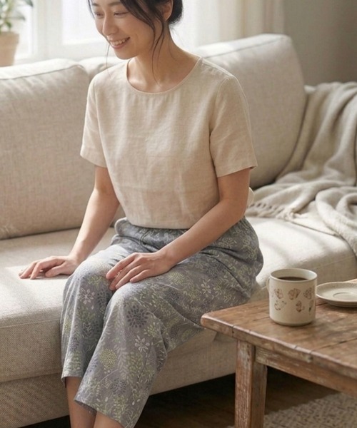 TETE(テット)の「【TETE SELECTION】7分丈リップルプリントパンツ/総柄 ウエストゴム リラックス 涼しい(その他パンツ・レディース・ブラック/グレー/ネイビー・X-LARGE/LARGE/MEDIUM)」の6枚目の写真