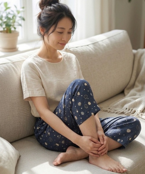 TETE(テット)の「【TETE SELECTION】7分丈リップルプリントパンツ/総柄 ウエストゴム リラックス 涼しい(その他パンツ・レディース・ブラック/グレー/ネイビー・X-LARGE/LARGE/MEDIUM)」の8枚目の写真