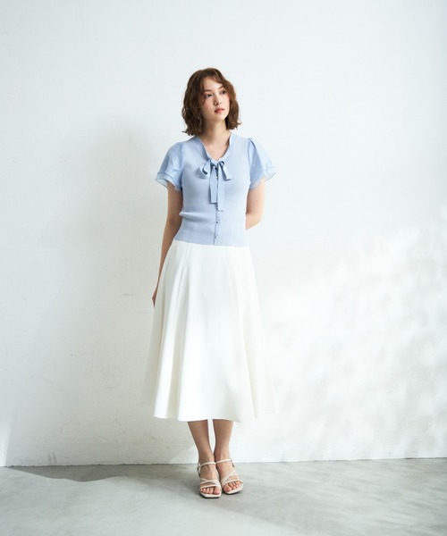 MISCH MASCH(ミッシュマッシュ)の「2026春夏新作 ボウタイラメダブルシアー袖ニット(ニット/セーター・レディース・レッド/ホワイト/ブラック/ブルー・フリ-)」の8枚目の写真