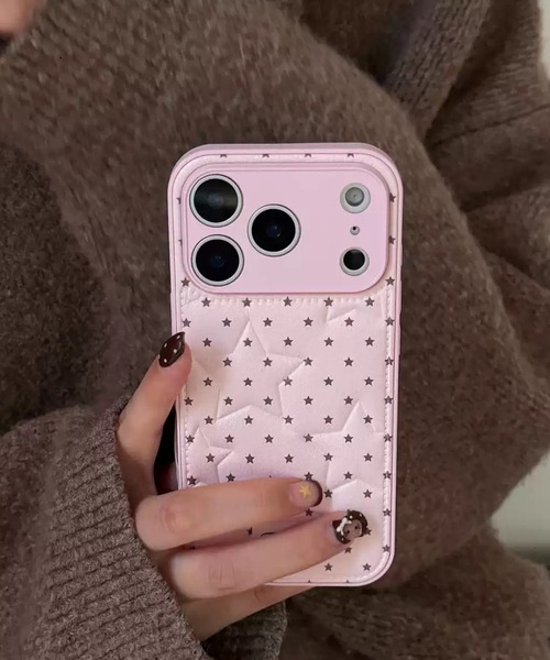 セール】星柄 ドット キルティング フェイクレザー iPhone ケース