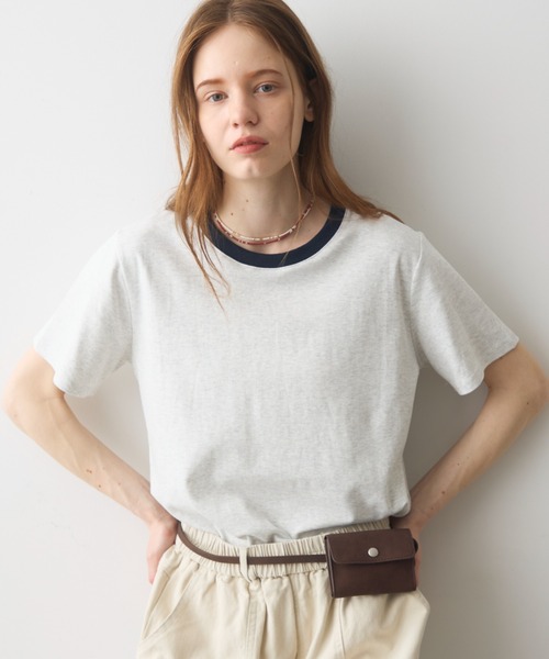 Crisp(クリスプ)の「rib accent over T / リブアクセントオーバーT(Tシャツ/カットソー・レディース・オートミール/ネイビー/ブラウン・FREE)」の2枚目の写真