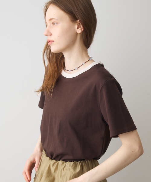Crisp(クリスプ)の「rib accent over T / リブアクセントオーバーT(Tシャツ/カットソー・レディース・オートミール/ネイビー/ブラウン・FREE)」の1枚目の写真