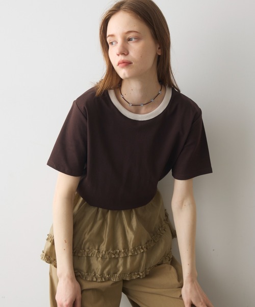 Crisp(クリスプ)の「rib accent over T / リブアクセントオーバーT(Tシャツ/カットソー・レディース・オートミール/ネイビー/ブラウン・FREE)」の5枚目の写真