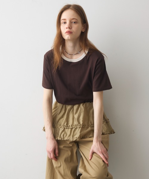 Crisp(クリスプ)の「rib accent over T / リブアクセントオーバーT(Tシャツ/カットソー・レディース・オートミール/ネイビー/ブラウン・FREE)」の9枚目の写真