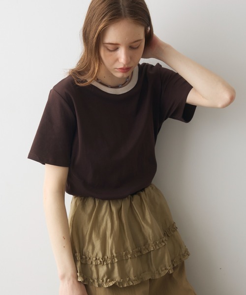 Crisp(クリスプ)の「rib accent over T / リブアクセントオーバーT(Tシャツ/カットソー・レディース・オートミール/ネイビー/ブラウン・FREE)」の8枚目の写真