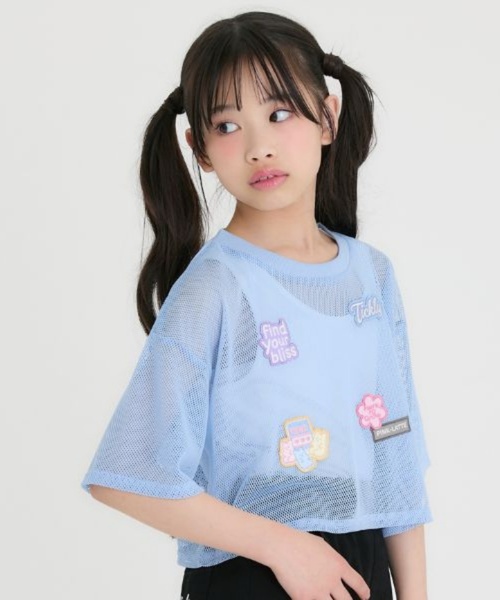 PINK-latte（ピンクラテ）の「【接触冷感(インナーのみ）】ワッペンメッシュ半袖T＋タンクセット（Tシャツ/カットソー・キッズ・サックスブルー/オフホワイト/ブラック・130cm/140cm/120cm/160cm/150cm）」の3枚目の写真