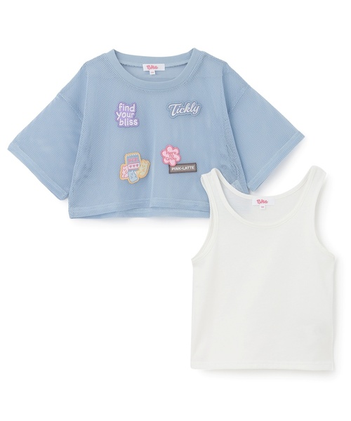 PINK-latte（ピンクラテ）の「【接触冷感(インナーのみ）】ワッペンメッシュ半袖T＋タンクセット（Tシャツ/カットソー・キッズ・サックスブルー/オフホワイト/ブラック・130cm/140cm/120cm/160cm/150cm）」の18枚目の写真