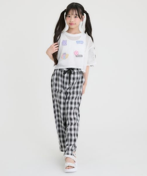 PINK-latte（ピンクラテ）の「【接触冷感(インナーのみ）】ワッペンメッシュ半袖T＋タンクセット（Tシャツ/カットソー・キッズ・サックスブルー/オフホワイト/ブラック・130cm/140cm/120cm/160cm/150cm）」の15枚目の写真