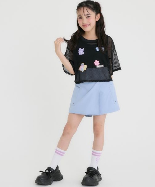 PINK-latte（ピンクラテ）の「【接触冷感(インナーのみ）】ワッペンメッシュ半袖T＋タンクセット（Tシャツ/カットソー・キッズ・サックスブルー/オフホワイト/ブラック・130cm/140cm/120cm/160cm/150cm）」の6枚目の写真