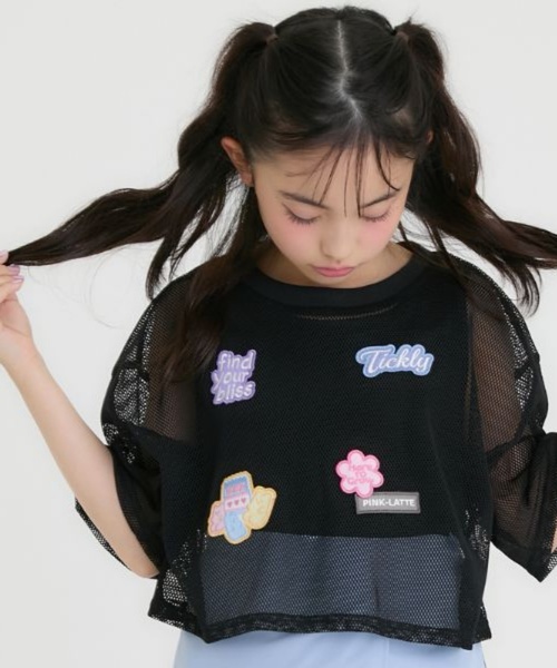 PINK-latte（ピンクラテ）の「【接触冷感(インナーのみ）】ワッペンメッシュ半袖T＋タンクセット（Tシャツ/カットソー・キッズ・サックスブルー/オフホワイト/ブラック・130cm/140cm/120cm/160cm/150cm）」の7枚目の写真