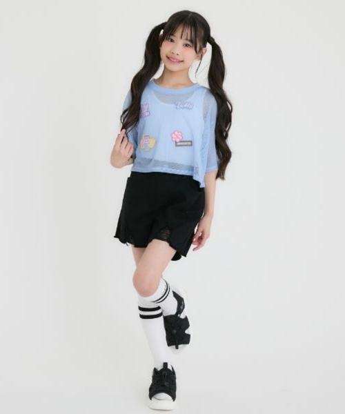 PINK-latte（ピンクラテ）の「【接触冷感(インナーのみ）】ワッペンメッシュ半袖T＋タンクセット（Tシャツ/カットソー・キッズ・サックスブルー/オフホワイト/ブラック・130cm/140cm/120cm/160cm/150cm）」の8枚目の写真