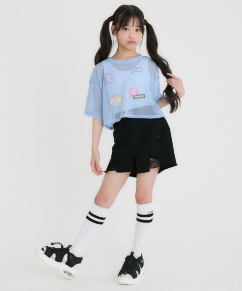 PINK-latte（ピンクラテ）の「【接触冷感(インナーのみ）】ワッペンメッシュ半袖T＋タンクセット（Tシャツ/カットソー・キッズ・サックスブルー/オフホワイト/ブラック・130cm/140cm/120cm/160cm/150cm）」の9枚目の写真