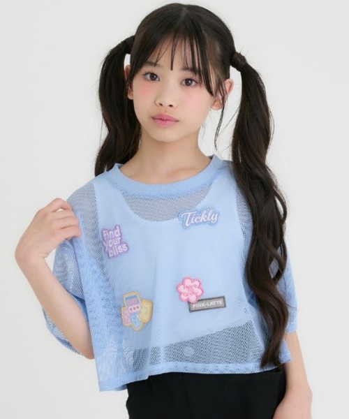 PINK-latte（ピンクラテ）の「【接触冷感(インナーのみ）】ワッペンメッシュ半袖T＋タンクセット（Tシャツ/カットソー・キッズ・サックスブルー/オフホワイト/ブラック・130cm/140cm/120cm/160cm/150cm）」の10枚目の写真