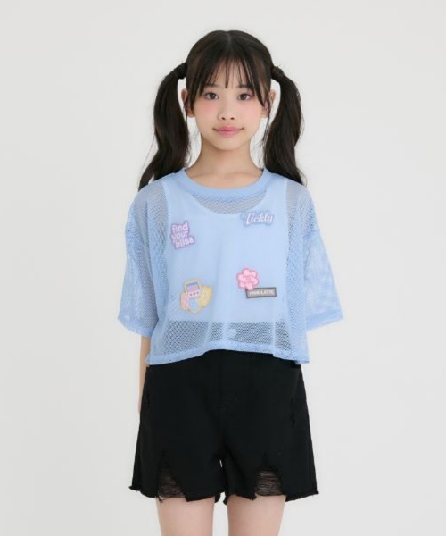 PINK-latte（ピンクラテ）の「【接触冷感(インナーのみ）】ワッペンメッシュ半袖T＋タンクセット（Tシャツ/カットソー・キッズ・サックスブルー/オフホワイト/ブラック・130cm/140cm/120cm/160cm/150cm）」の11枚目の写真
