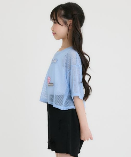 PINK-latte（ピンクラテ）の「【接触冷感(インナーのみ）】ワッペンメッシュ半袖T＋タンクセット（Tシャツ/カットソー・キッズ・サックスブルー/オフホワイト/ブラック・130cm/140cm/120cm/160cm/150cm）」の12枚目の写真
