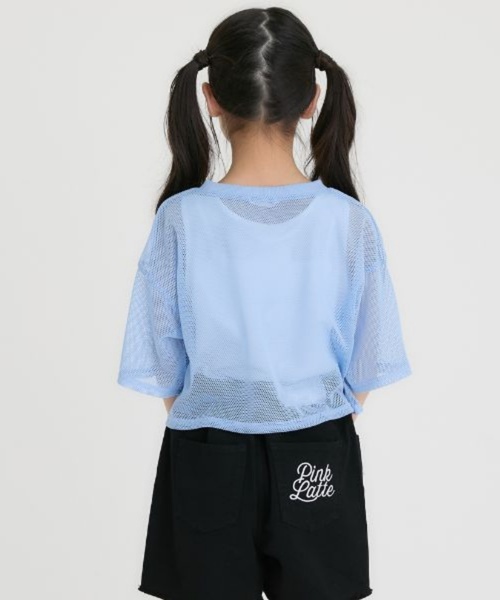 PINK-latte（ピンクラテ）の「【接触冷感(インナーのみ）】ワッペンメッシュ半袖T＋タンクセット（Tシャツ/カットソー・キッズ・サックスブルー/オフホワイト/ブラック・130cm/140cm/120cm/160cm/150cm）」の13枚目の写真