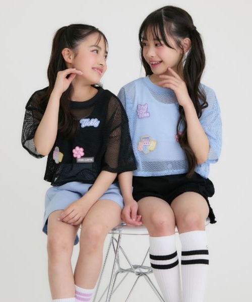 PINK-latte（ピンクラテ）の「【接触冷感(インナーのみ）】ワッペンメッシュ半袖T＋タンクセット（Tシャツ/カットソー・キッズ・サックスブルー/オフホワイト/ブラック・130cm/140cm/120cm/160cm/150cm）」の14枚目の写真
