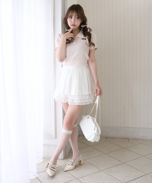 one after another NICE CLAUP(ワンアフターアナザーナイスクラップ)の「アイレット配色襟ポロニット(ニット/セーター・レディース・ピンク/ブラウン/オフホワイト/ブラック・FREE)」の17枚目の写真