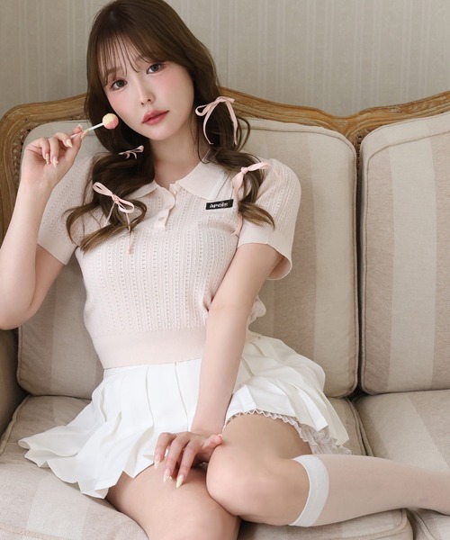 one after another NICE CLAUP(ワンアフターアナザーナイスクラップ)の「アイレット配色襟ポロニット(ニット/セーター・レディース・ピンク/ブラウン/オフホワイト/ブラック・FREE)」の13枚目の写真