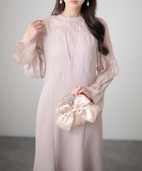 Lace Ladies(レースレディース)の「シアーレース ハイネック 長袖 フレア パーティードレス(ドレス・レディース・チャコールグレー/ブラック/グリーン/グレイッシュベージュ・FREE/S)」の3枚目の写真